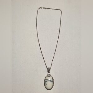 Native American White Buffalo Stone Pendant On A 925 Sterling Silver Necklace
